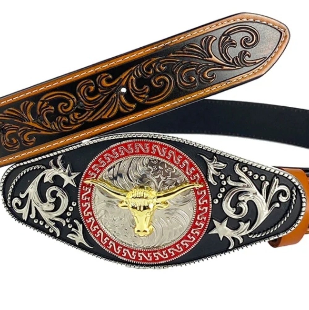 Large 6.8" Wide Western Horse Head Or Longhorn Steer Belt Buckle Hebilla